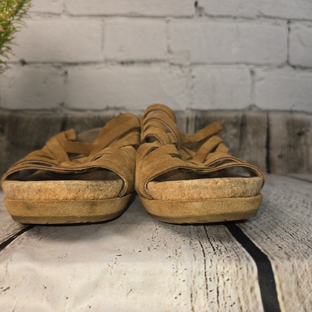 UGG LILAH WEDGE SLIDE SANDAL IN CHESTNUT BROWN SUEDE HEEL WOMENS 9.5 - Picture 10 of 10